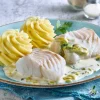 Kabeljauw in preiroomsaus met aardappelpuree