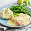 Zalm in bearnaisesaus met boontjes en puree